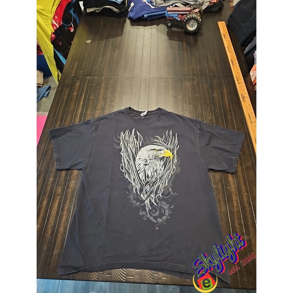 Delta Mens Black Vtg Animal Planet Eagle Flame Tribal Graphic T-Shirt Size XL‎